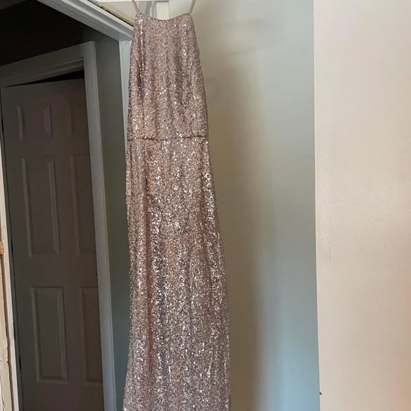 David’s Bridal High-Neck Platinum Sequin Bridesmaid Dress - Picture 4 of 6
